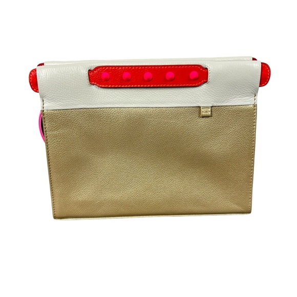 Min & Mon Leather Gold Metallic Colorblock Studded Handle Vali Small Purse - Picture 2 of 9